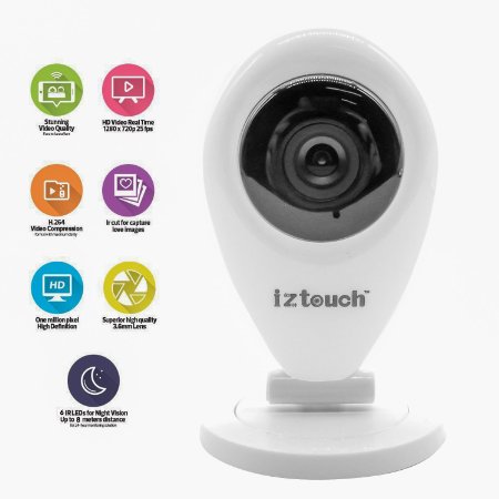 iZtouch IZSP-009A 1280x720P HD H264 WirelessWired IP Camera with Two-Way Audio IR-Cut Filter Night Vision QR Code Scan Phone remote monitoring supported