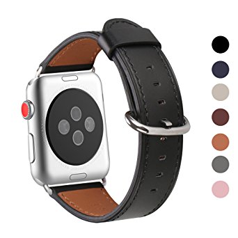 Apple Watch Band 38mm, WFEAGL Retro Top Grain Leather Band Replacement Strap with Stainless Steel Clasp for iWatch Series 3,Series 2,Series 1,Sport, Edition (Black Band Silver Buckle)