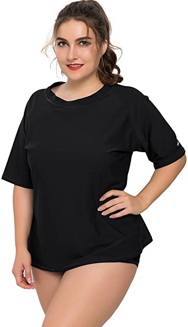 ATTRACO Women Plus Size Rash Guard Short Sleeve Rashguard UPF 50  Swimming Shirt