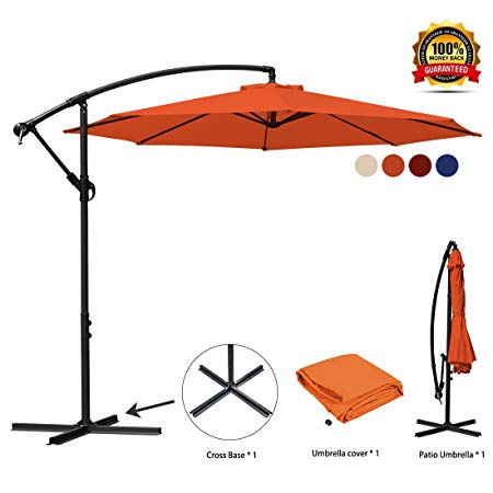 JEAREY Patio Umbrella 10 Ft Offset Cantilever Umbrella Outdoor Market Hanging Umbrellas & Crank with Cross Base, 8 Ribs (Orange)