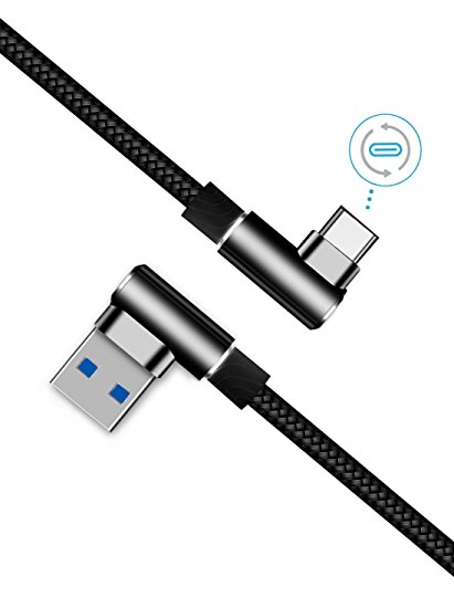 USB C Cable Braided,USB Type C to USB 3.0 Cable Fast Charge,Double 90-degree Interface USB-C Cable for Samsung S8 Note 8, LG V20 G6 G5, Google Pixel 2/2 XL, HTC 10 ,USB C Port Smartphone and Devices