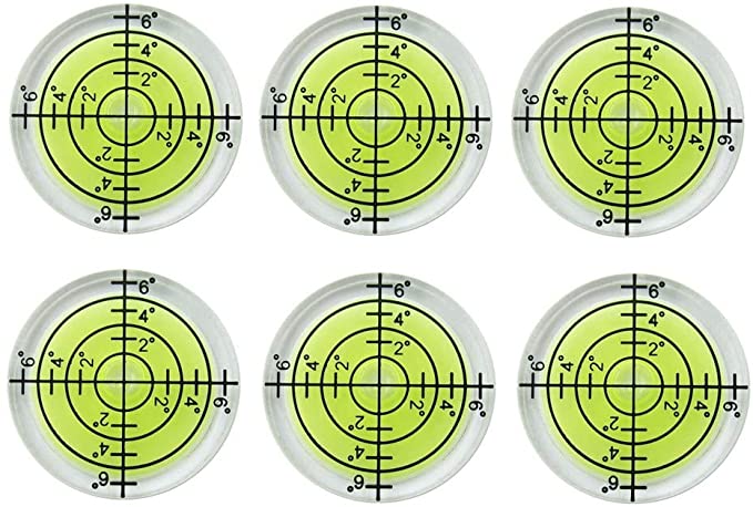 6Pcs/Set Bubble Level Bullseye Spirit Levels 32x7mm Degree Marked Surface Bubble Spirit Level Inclinometers for Camera Tripod Furniture Frame Level Measuring Instrument Layout Tool