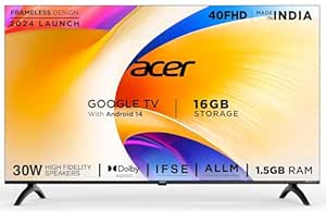 Acer 100 cm (40 inches) I Pro Series Full HD Smart LED Google TV AR40FDIGU2841AT (Black)