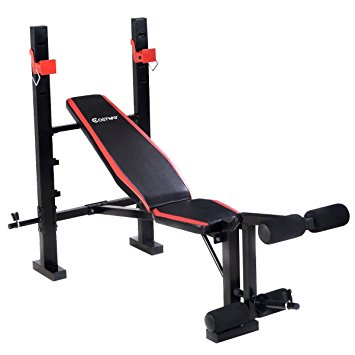 Goplus Red Adjustable Weight Lifting Flat Incline Bench Fitness Body Workout