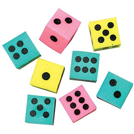 Lot Of 144 Assorted Color Dice Theme Erasers