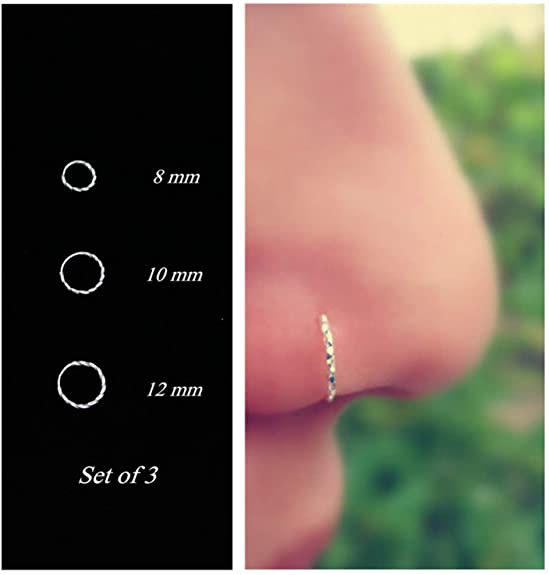 Nose Rings Cartilage Hoop Earrings Body Piercing Adjustable Round Sterling Silver Jewelry for Women Men Girls