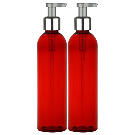 Moyo Natural Labs 8 oz Cranberry Luscious Silver Liquid Soap Dispensers BPA Free Reusable Kitchen Bottle Made in USA Essential Oil Bottle 8oz Cranberry Pack of 2