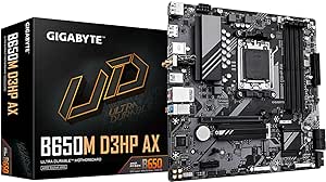 GIGABYTE B650M D3HP AX (rev. 1.0) AM5 LGA 1718 AMD B650 M-ATX DDR5, 2X PCIe 4.0 M.2, PCIe 4.0, USB 3.2 Gen2 Type-C, Wi-Fi 6E, 2.5GbE LAN