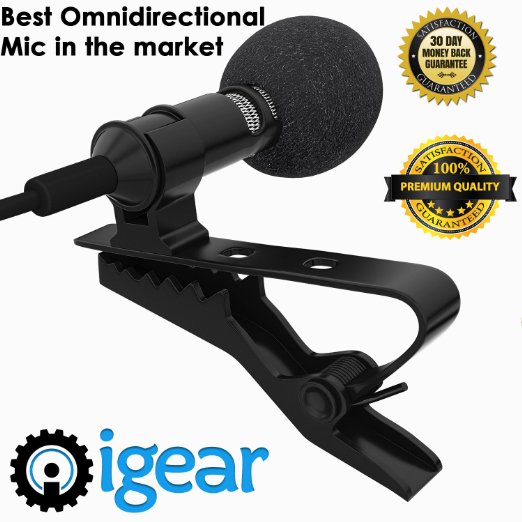 iGear Lavalier Lapel Omnidirectional Condenser Microphone for Youtube Interview Android and Windows Smartphones Tiny iPhone Microphone with Free Premium Case 2 Lapel Clips Wind Muffs