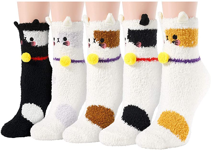 Zmart Fuzzy Socks for Women Girls Colorful Indoors Animal Slipper Socks