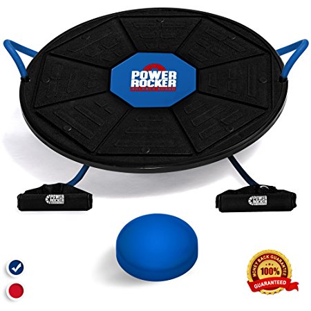 Power Rocker Balance Board - Premium Wobble Board With Adjustable Height - Bonus Resistance Tube Set - Complete Stability & Core Training - Physical Therapy and Injury Rehabilitation