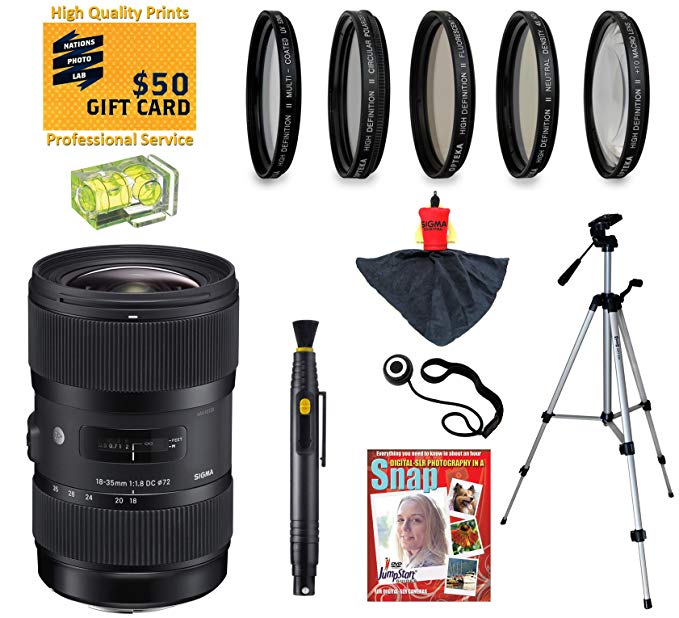 Sigma 18-35mm F1.8 DC HSM ART Lens with UV, CPL, FLD, ND4,  10 Macro Filters and Bundle for Canon EOS 70D, 60D, 60Da, 50D, 7D, 6D, 5D, 5Ds, Rebel T6s, T6i, T5i, T5, T4i, T3i, T3, T2i and SL1 Digital SLR Cameras