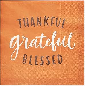 American Greetings 50-Count 6.5 in. x 6.5 in. Lunch Napkins, Thankful Thanksgiving Party Supplies