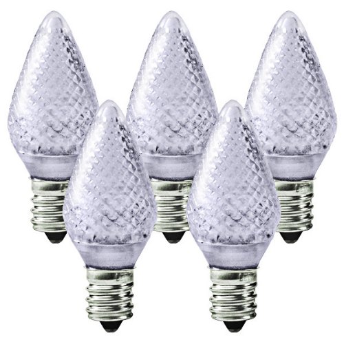 LED C7 Cool White Replacement Christmas Light Bulbs, Commercial Grade Holiday Bulbs, 3 Diode (LED's) in Each Bulb, Fits in E12 Sockets, Pack of 25 Bulbs
