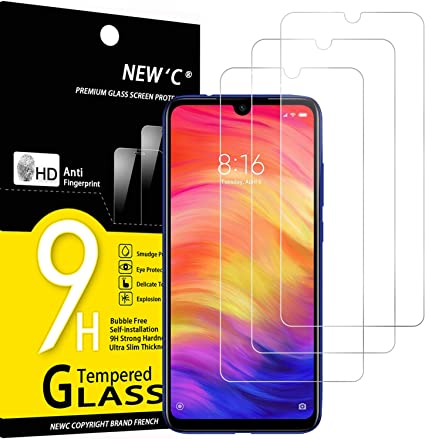 NEW'C 3 Pezzi, Vetro Temperato per Xiaomi Redmi Note 7, Note 7 Pro, Note 7s, Pellicola Prottetiva Anti Graffio, Anti-Impronte, Senza Bolle, Durezza 9H, 0,33mm Ultra Trasparente, Ultra Resistente