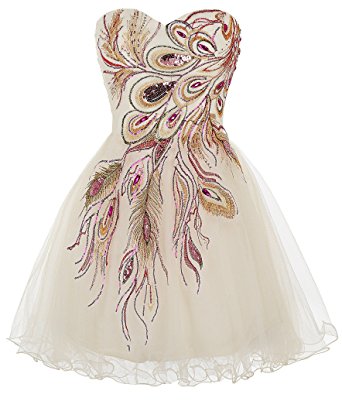 GRACE KARIN Peacock Embroidered Strapless Short Homecoming Cocktail Prom Dress