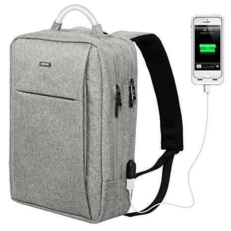 OSOCE Slim Laptop Backpack Business Computer Bag with USB Port Charger Anti Theft Casual Daypack Water Resistant College Rucksack 15.6 inch for School Work Travel Silver