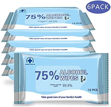 75% Soft Hand Wipes Travel Large Wet Wipes, Suitable for Family All Daily Protection (6 Packs, 60 Pcs)
