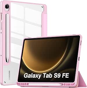 MoKo Case for Samsung Galaxy Tab S9 FE 5G 2023 with S Pen Holder, Slim Lightweight Trifold TPU Cover Case with Unique Transparent PC Back Shell for Galaxy Tab S9 FE 10.9", Auto Wake/Sleep,Nosegay Pink