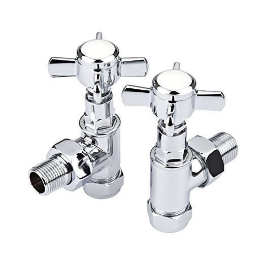 Milano Chrome Traditional Style Towel Radiator Rail Valves Angled Pair Central Heating Taps 15mm NEW