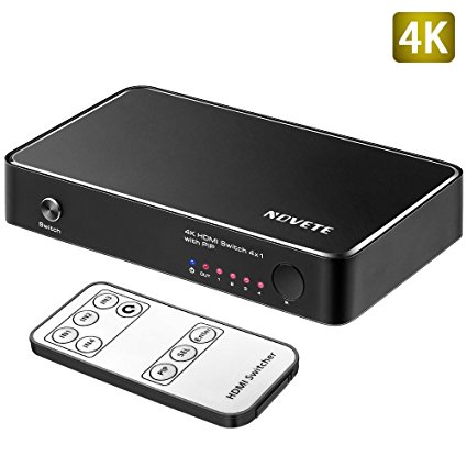 HDMI Switch, NOVETE 4K X 2K 4 Ports 4 X 1 HDMI Switcher with PIP (Picture-in-Picture) and Infrared Remote Controller for HDTV, Blue-ray, Xbox, PC & More