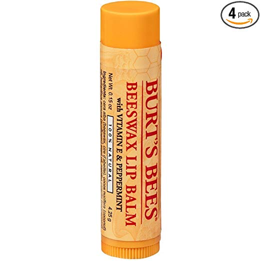 Burt's Bees 100% Natural Moisturizing Lip Balm, Original Beeswax with Vitamin E & Peppermint Oil –  4 Tubes