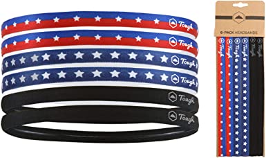 Athletic Sports Headbands - 6 Pack Thin Hair Bands for Men Women Boys & Girls - Elastic Head Bands - No Slip Silicone Grip - Soccer, Running, Yoga, Volleyball & Workouts