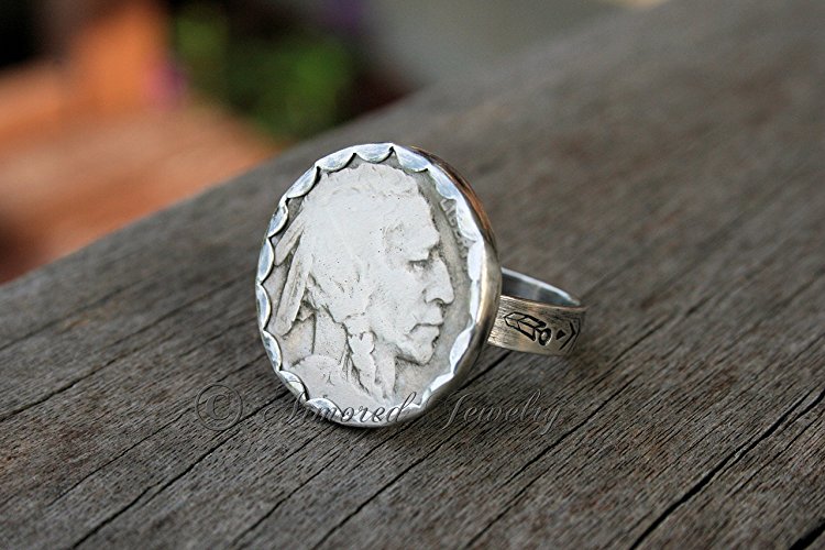 Sterling Silver Buffalo Nickel Ring - Indian Head Nickel Ring - Rare - OOAK