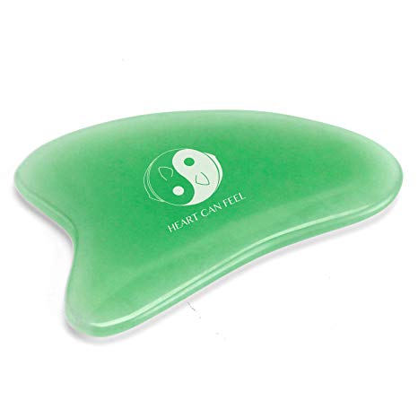 Jade Gua Sha Scraping Massage Tool for Face, High Quality Natural Jade Stone - Graston Tool for Whole Body,Portable Scraper for Breaking Down Scar Tissue Under Skin,Reducing Puffiness（2019 Upgrade）