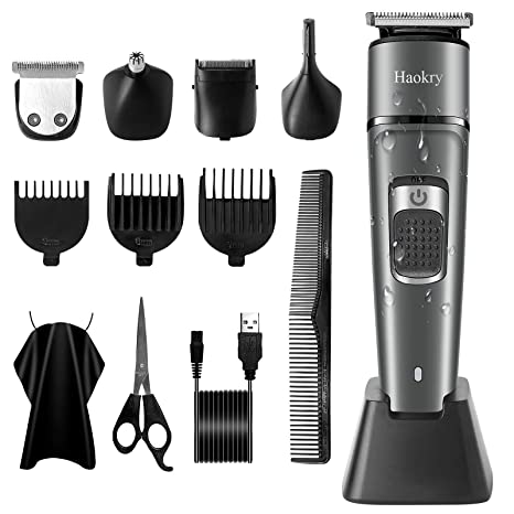 Haokry Beard Trimmer,Hair Clippers for men,Cordless Beard Trimmer Grooming kit,Hair Cutting Body Mustache Nose Ear Facial Cutting Groomer Trimmer 4 in 1 Waterproof USB Rechargeable