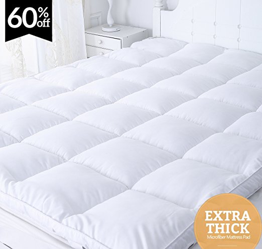 Naluka Mattress Topper Queen Size, Down Alternative Overfilled White Pillow Top Mattress Cover Plush Hypoallergenic Super Soft 2 Inch Thick Mattress Pad (60''x80''）