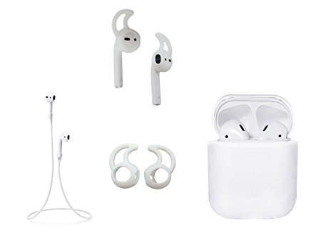 Zotech Accessory Pack for AirPods (1 Silicone Airpods Cover, 1 Silicone neck Strap and 2 Pair Premium Silicone Earhooks) White
