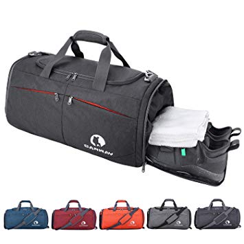 CANWAY Sports Gym Bag, Travel Duffel Bag with Wet Pocket & Shoes Compartment for Men Women, 45L, Lightweight