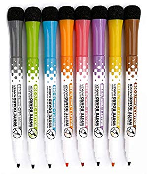 Magnetic Dry Erase Markers with Erasers Cap - 8 Pack, Fine Tip, Low Odor, Non-Toxic - White Board Markers Perfect For Dry Erase Whiteboards In The Office, Classroom Or At Home