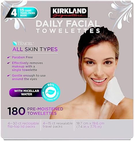 KIRKLAND SIGNATURE Paraben Free Micellar Daily Facial Cleansing Towelettes, 180 Count