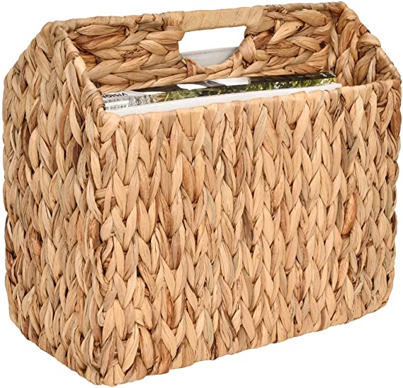 StorageWorks Hand-Woven Water Hyacinth Divided Magazine Basket, Rectangle Wicker Magazine Rack, 14.1” x 12.5” x 7.5”