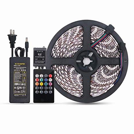 Ethos Lighting RGB LED Strip Lights Sync to Music - 16.4Ft/5M 300 LED Lights 5050 Waterproof LED Light Strip with Music Sensor, Remote and Power Supply, dimmable led Strip.