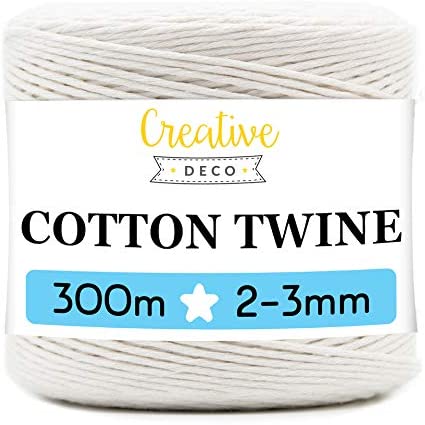 Creative Deco 985 Feet White Macrame Cord Cotton String | 300 m | 3 mm ( -0.5 mm) Thickness 15 Ply Cord | Big Rope Roll Natural Thick Strong | Perfect Picture Hanging Wire