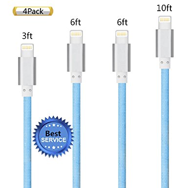 iPhone Cable SGIN, 4Pack 3FT 6FT 6FT 10FT Nylon Braided Cord Lightning Cable Certified to USB Charging Charger for iPhone 7,7 Plus,6S,6s Plus,6,6plus,SE,5S,5,iPad,iPod Nano 7 - Cyan