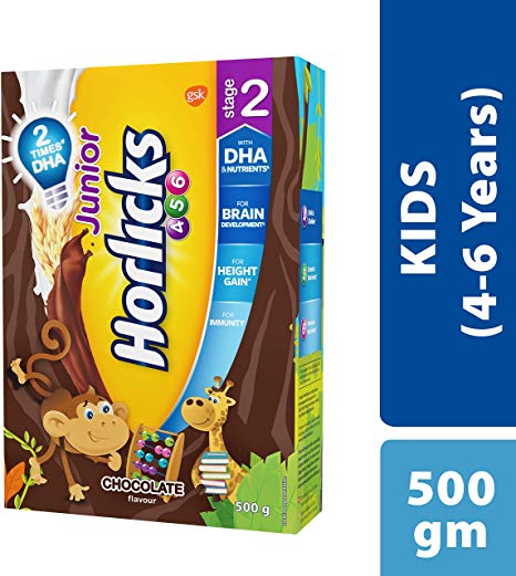 Junior Horlicks Stage 2 (4-6 years) Health and Nutrition drink - 500 g Refill pack (chocolate flavor)