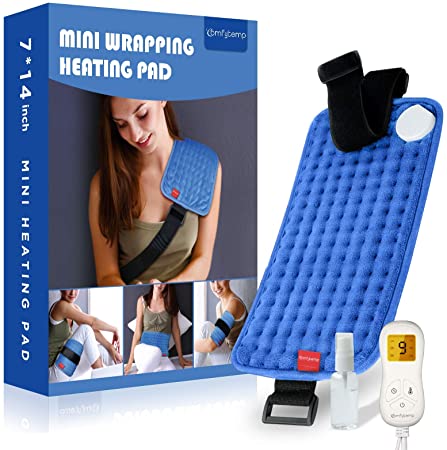 Wrapping Heating Pad for Pain Relief, Comfytemp 7"x 14" Mini Electric Heating Pad with Strap, 9 Heat Settings, 5 Auto-Off, Stay On, Moist Heated Therapy for Shoulder, Abdomen, Back, Leg, Arm, Knee