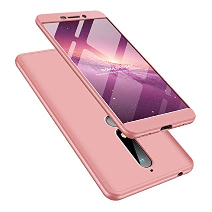 COTDINFORCA Nokia 6 2018 Case, 3 in 1 Ultra Thin Hard PC Case Premium Slim 360 Degree Full Body Protective Shockproof Cover for Nokia 6.1 2018. 3 in 1- Rose Gold