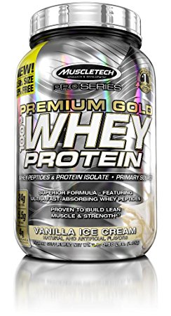 MuscleTech Pro Series Premium Gold 100% Whey Powder, Vanilla Ice Cream, 2.5 Pound