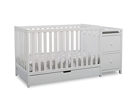 Delta Children Heartland Convertible Crib and Changer with Drawer, Bianca White