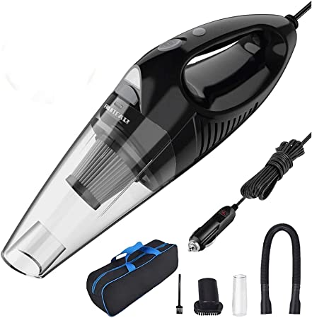 FRUITEAM Car Vacuum Handheld Vacuum Portable Pet Hair Cleaner, with 16.4 Feet Power Cord,5000PA Strong Suction DC 12V Wet Dry, Upgraded HEPA Filter