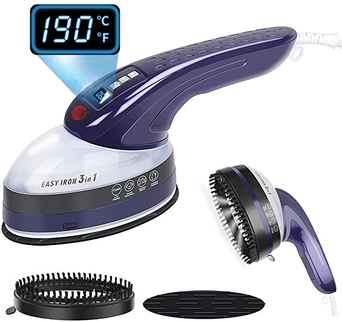 POWERAXIS Steam Iron, Handheld Steamer for Clothes 3 in 1 Portable Steam Iron and Garment Steamer, Handheld Steamer with Two Brushes, 35s Fast Heated up, Home and Travel 1600W, 220ML-Purple