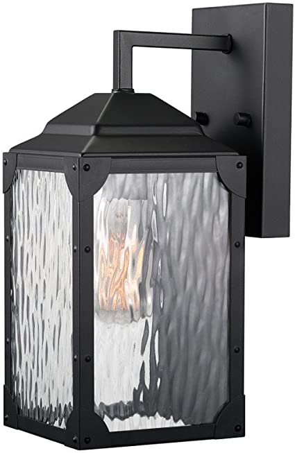 Globe Electric Miller 13" 1-Light Outdoor Wall Sconce, Black Finish, Clear Watered Glass Shade, 44192