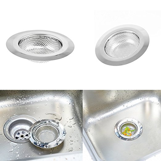 i-Kawachi 2PCS Stainless-Steel Kitchen Sink Strainer - Large Wide Rim 4.5" Diameter - Perfect for Kitchen Sinks (Large)