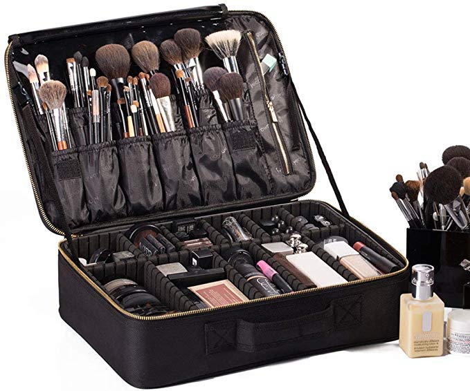 20-ROWNYEON Portable Makeup Bag EVA Professional Makeup Artist Bag Makeup Train Case Makeup Organizer Bag (Large 2), L 2, Black