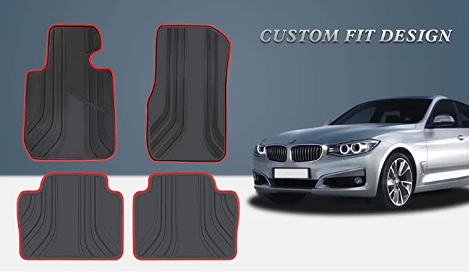 San Auto Car Floor Mat for BMW 3/4 Series Custom Fit F30 F31 F32 F33 F36 320i 328i 335i 2012-2013-2014-2015-2016-2017-2018 Black and Red Rubber Auto Floor Liners Set All Weather Heavy Duty Odorless
